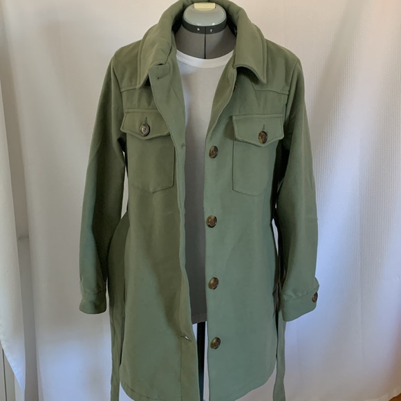 Women’s Steve Madden juniors belted shirt jacket pea coat moss green - Picture 5 of 6